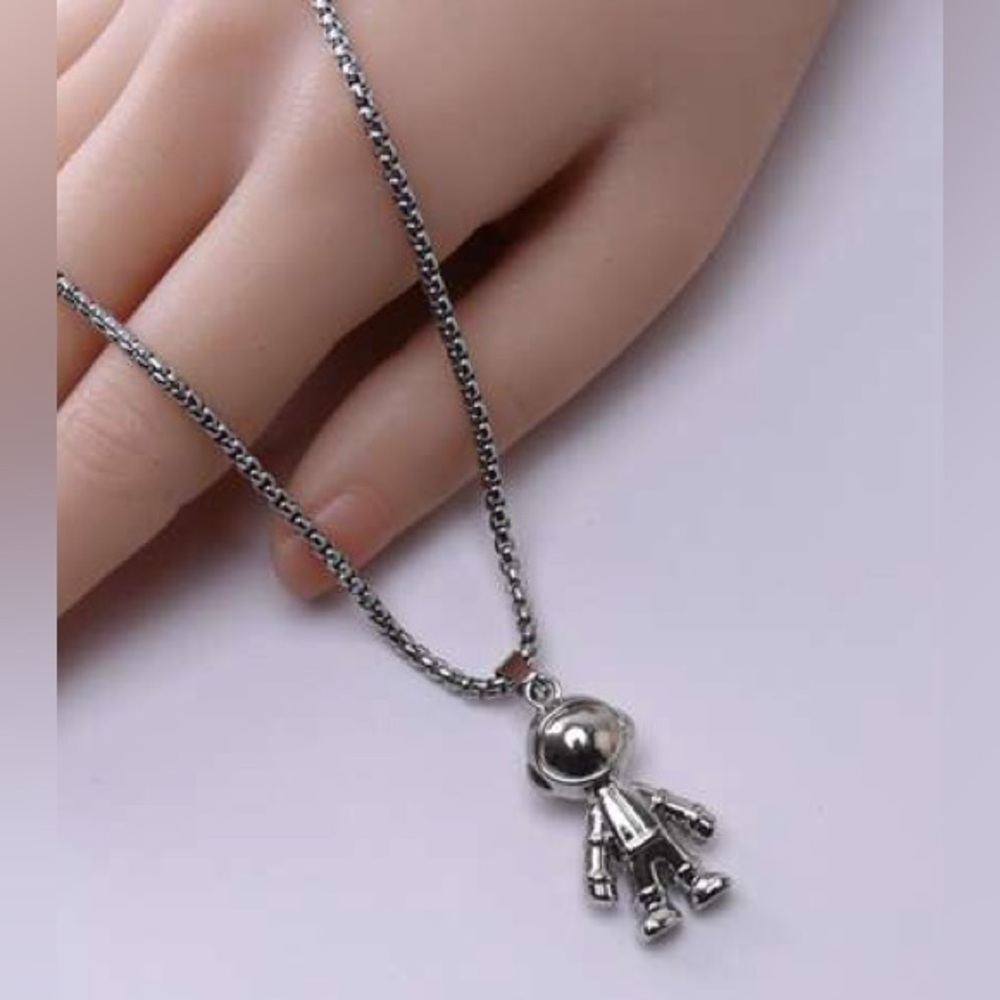 Stainless steel Silver Astronaut Pendant Necklace unisex